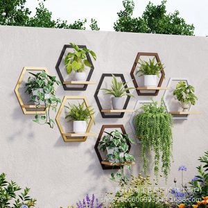 Wooden Hexagonal Wall Shelf Geometric Plant Holder For Living Room <b>Kitchen</b> <b>Storage</b> Mounting <b>Rack</b> - Product Image 1