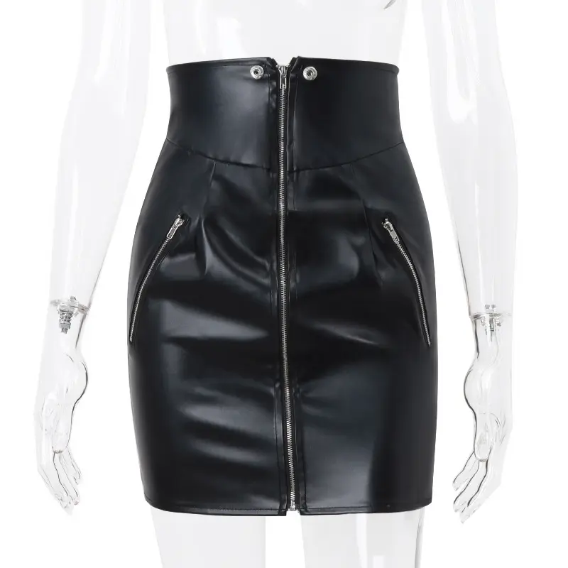 2024 Autumn/Winter New Women's Fashion Sexy PU Leather Short Skirt Women's Slim Fit  Hip Lift Zipper Half Skirt