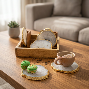 R.K.INTERNATIONAL Ensemble de sous-verres en agate résineux résistant à la chaleur, fabriqués à la main, de luxe |   Sous-verres décoratifs en résine époxy avec bord doré - Product Image 1