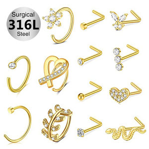 Toposh Silver Gold <strong>Black</strong> Flower 316L Stainless Steel Piercing Jewelry Set <strong>Nose</strong> Stud Septum <strong>Nose</strong> <strong>Rings</strong> for Women Pierced <strong>Nose</strong> - Product Image 2
