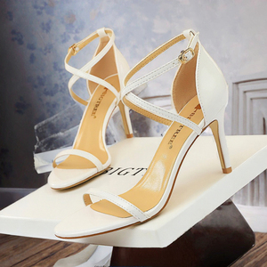 Sandali da Donna in Pelle Verniciata con <span class=keywords><strong>Tacco</strong></span> Alto <span class=keywords><strong>8</strong></span>-11 <span class=keywords><strong>cm</strong></span>, Punta Aperta, Sexy, per Feste e Night Club, con Logo Leopardato in PU Morbido - Product Image 2