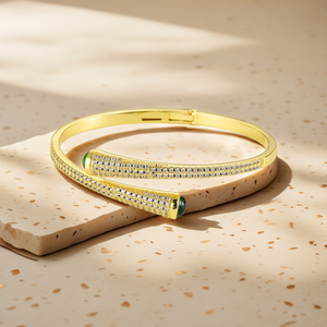 Luxury Gold Plated Bangles with Green Gemstone Full Rhinestone Inlay Twist Design Elegant Party Jewelry Women <strong>Fashion</strong> <strong>Accessory</strong> - Product Image 4