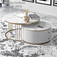 Table d'appoint de chambre à coucher moderne de luxe multifonctionnelle durable personnalisée avec plateau en marbre blanc et piètement en métal doré, meuble de salon imbriqué