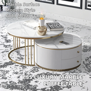 Mesa Auxiliar de Dormitorio Moderna y Lujosa Personalizada <span class=keywords><strong>YSS</strong></span>, con Cubierta de Mármol Blanco y Metal Dorado, Mesa de Centro Nórdica Encajable, Muebles para el Hogar - Product Image 2