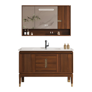 New Chinese-Style Wenge Wood Bathroom Vanity Integrated Ceramic Sink Vintage Washbasin <b>Cabinet</b> 3-Year Warranty LED Mirror - Product Image 1