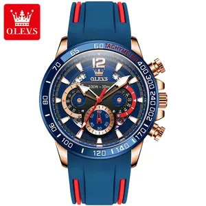 OLEVS 9936 Hot Selling Resee Brand Luminous Function Red Silica Gel Wholesale Quartz Watch Men