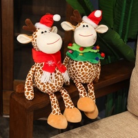 Boneka Jerapah Natal dengan Topi Santa, Mainan Jerapah Plush Lembut untuk Anak-anak dan Dewasa, Hadiah Natal yang Meriah
