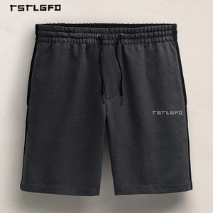 Premium Men's Worsted Shorts Embroidered Mid Waist <b>Elastic</b> Waistband Loose Fit Urban Fashion - Product Image 3