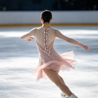 Robe de patinage artistique rose à manches longues, dos en maille transparente, jupe en mousseline ornée de strass, costume de performance pour compétition de patinage, sur mesure