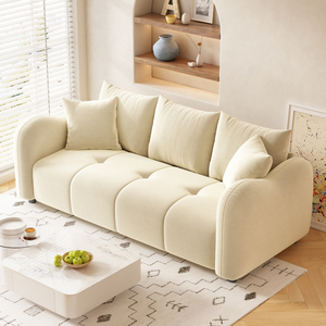 Cream Colored <b>Small</b> Sofa Leather Fabric Living Room Minimalist Style 2026 Design - Product Image 1