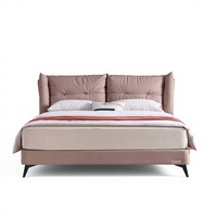 Lit plateforme robuste LOONGFUNG avec tête de lit en cuir véritable de qualité supérieure, cadre à lattes en bois de pin anti-affaissement pour chambre à coucher