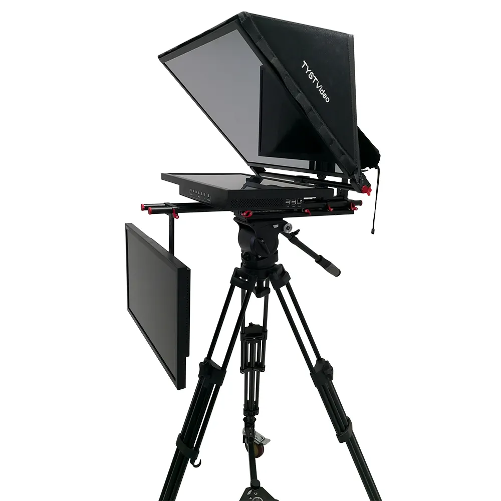 24G2 24 inch built in prompter computer dual screen TV broadcast studio equipment teleprompter caster tripod wireless remoter