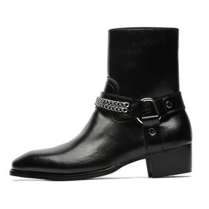 Jeans <span class=keywords><strong>Chelsea</strong></span> en cuir de haute qualité, botte coupée, chaussures <span class=keywords><strong>punk</strong></span> de design de mode à bout pointu et boucle noire pour hommes, chaussures personnalisées en usine OEM - Product Image 2