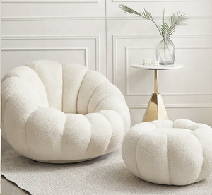 Chaise longue pivotante en forme de citrouille canalisée blanche crème <span class=keywords><strong>Boconcept</strong></span> avec repose-pieds - Product Image 3