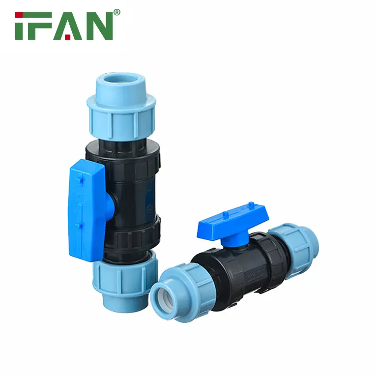 Válvula de bola de PE de gran venta de fabricación IFAN 20-110MM válvula de bola de HDPE con mango de Color azul