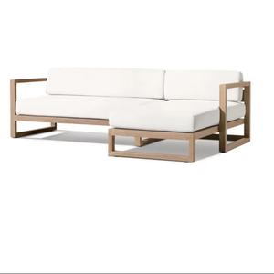 Sofá en forma de L de teca de madera maciza de primera calidad, muebles de jardín modernos para espacios pequeños, sofá duradero para exteriores resistente a la intemperie - Product Image 1