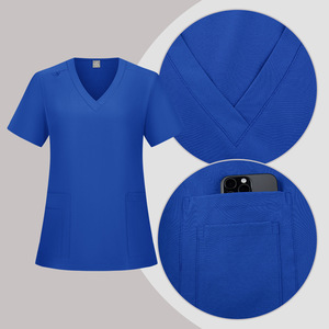 Women's Scrub Set Short Sleeve V-Neck Top With Elastic Waist Pants Breathable Knitted Uniform For Beauty Salon Nursing Workwear - Product Image 3