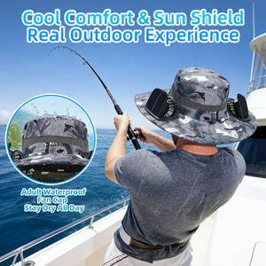 Sombrero de ventilador solar de ala ancha ajustable de 60cm, ventiladores de refrigeración duales y protección UV, <span class=keywords><strong>gorra</strong></span> de pesca recargable con patrón impreso - Product Image 6