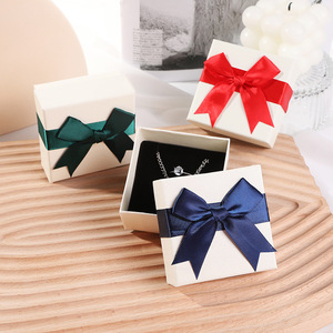 Jewelry Packaging Box Square With <b>Bow</b> Necklaces Rings Earrings Storage Simple Design Moisture Proof - Product Image 2