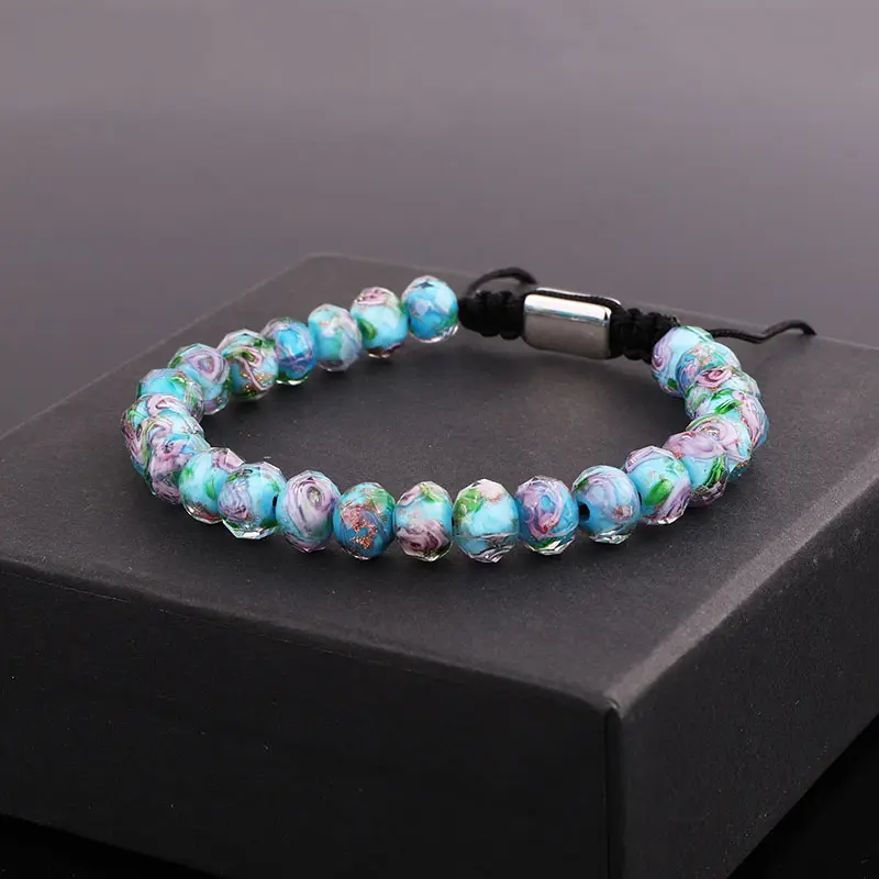 New Fashion Custom Logo Jewelry Flower Lampwork Glass Beads Adjustable Friendship Bracelet Women