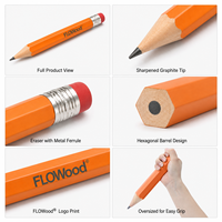 Crayon en bois hexagonal géant FLOWood, crayon à mine HB épais surdimensionné avec gomme rouge, cadeau original pour écrire