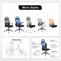 Chaise de bureau de direction à dossier haut Kabel, en maille, avec accoudoirs relevables réglables, base chromée, pivotante, vente en gros directe usine