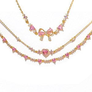 Nuovo Braccialetto con Zirconi <span class=keywords><strong>Rosa</strong></span>, Grazioso <span class=keywords><strong>Bracciale</strong></span> con Cuore in Zirconi, Regalo di San Valentino in <span class=keywords><strong>Oro</strong></span> e Argento, Gioiello Charm con Fiocco per Donne - Product Image 2