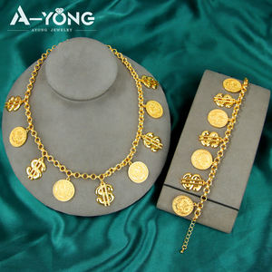Conjunto de Collar Chapado en Oro de 24k Estilo Hip Hop de Moda Europea y Americana, Diseño de Monedas y Dólares de Lujo, Conjunto de Joyería para Regalo de Fiesta - Product Image 3