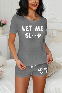 Conjunto de Pijama de Verano para <span class=keywords><strong>Mujer</strong></span>, Informal, Transpirable, de Punto Suave, Color Gris, Manga Corta, Pantalones Cortos con Cintura Elástica - Product Image 6