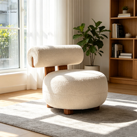 Fauteuil d'appoint moderne de luxe nordique en bouclette pour chambre d'hôtel, salon ou maison, avec structure en bois