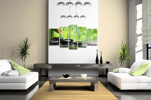 Grande Quadro da Parete con Bambù, Natura Botanica <span class=keywords><strong>Verde</strong></span>, Pietra Zen in <span class=keywords><strong>Acqua</strong></span>, Stampa su Tela per Arredo Spa - Product Image 4