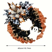 Couronne d'Halloween très populaire : Décoration de porte d'entrée en toile de jute avec fantôme et nœud papillon pour porche extérieur, idéale pour la saison effrayante, cadeau parfait