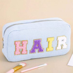 Sac fourre-tout en velours côtelé personnalisé avec logo, pour femme, durable, pliable, portable, à fermeture éclair, tendance, pour voyage, cosmétiques et maquillage brodé - Product Image 5
