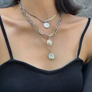 Shinin — collier Punk multi-rangs pour femmes, chaîne épaisse, vierge <span class=keywords><strong>marie</strong></span>, ras du cou, pièces de monnaie sculptées, pendentif, bijoux - Product Image 2