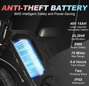 Bicicleta Eléctrica Deportiva Urbana de 3 Velocidades con Neumáticos para Nieve de 20*4 Pulgadas, Batería de Litio de 48V 15ah, Doble Suspensión y Motor Trasero sin Escobillas - Product Image 6