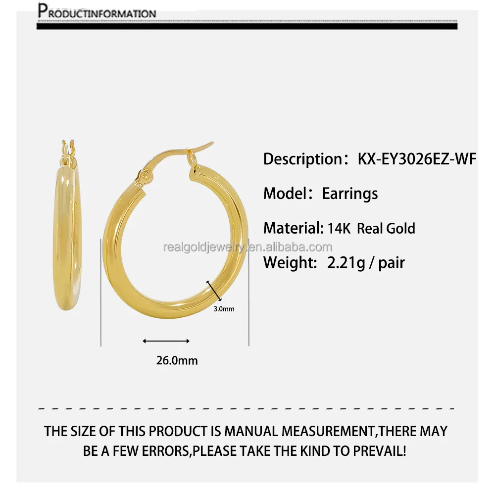 Trendy 14 Karat Pure Gold Ohrring Creolen Leicht gewicht Real AU585 Hollow Hoops Fine Jewelry Ohrringe