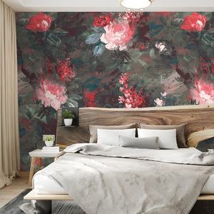 El-boyalı çiçek duvar Nordic <span class=keywords><strong>Vintage</strong></span> TV arka plan yatak odası soyut sanat avrupa su geçirmez kanvas kumaş duvar kağıdı - Product Image 4
