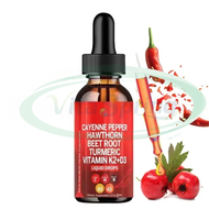 VitaSpring OEM Poivre de Cayenne Aubépine Vitamine D3 K2 Racine de Betterave Biologique Curcuma Curcumine Supplément Gouttes de Piment de Cayenne Liquide