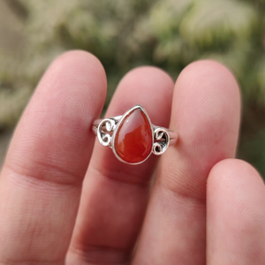 Anillo de Cornalina Natural, Plata de Ley 925, Hecho a Mano, con Cabujón en Forma de Lágrima, Gema Naranja, para Mujer, Joyería al por Mayor - Product Image 6