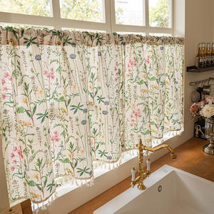 Rideaux de cuisine courts DaiRui à motif floral botanique et de fleurs sauvages, à œillets, filtrant la lumière avec franges, pour fenêtre de cuisine ou poêle - Product Image 1