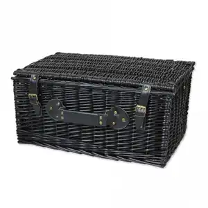 Factory Rattan Wicker Handwoven Insulated With Lid Handle Picnic Basket Box Portable Storage Basket