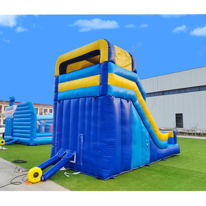 Toboggan gonflable double voie Sunny avec entrée jaune vif et piste de glisse bleue pour des fêtes en plein air et des moments d'excitation au parc de jeux - Product Image 5