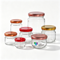 Stoples Kaca Bulat Food Grade 25ml-1000ml dengan Tutup Logam Kedap Udara untuk Penyimpanan Madu, Selai, Jelly, dan Acar