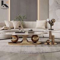 Table basse de luxe italienne en acier inoxydable, mobilier de salon, table d'appoint combinée haute-basse