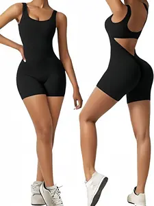 Women's All-In-One Gym Fitness Jumpsuit High Stretch Seamless Yoga Suit With Push-ups Tight Tights Back Yoga Sports Apparel