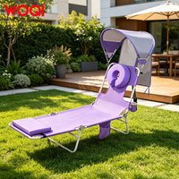 Chaise longue de plage pliable WOQI en tissu Oxford et acier inoxydable avec auvent pare-soleil, trou pour le visage, rembourrée et réglable