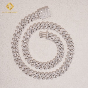 2 Rows Hip Hop Rapper Jewelry Bracelet 12.5mm Custom Iced Out Diamond Miami Cuban Link Chain VVS Moissanite 925 Silver Necklace - Product Image 1