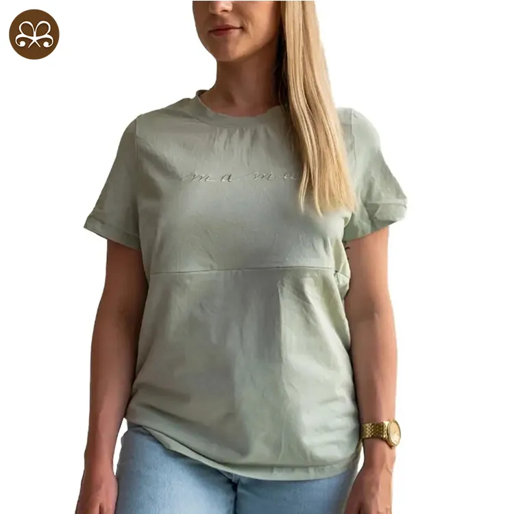 कार्बनिक कपास मातृत्व टी क्रू गर्दन स्तनपान में सबसे ऊपर कस्टम नर्सिंग टी शर्ट
