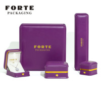 Boîte à bijoux FORTE en cuir PU violet avec éclairage LED, pour bagues et colliers, personnalisable avec logo
