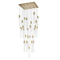 Lustre de luxe en laiton antique pour villa, design moderne, grand carré, avec bandes de cristaux K9 et pendentif en acier inoxydable